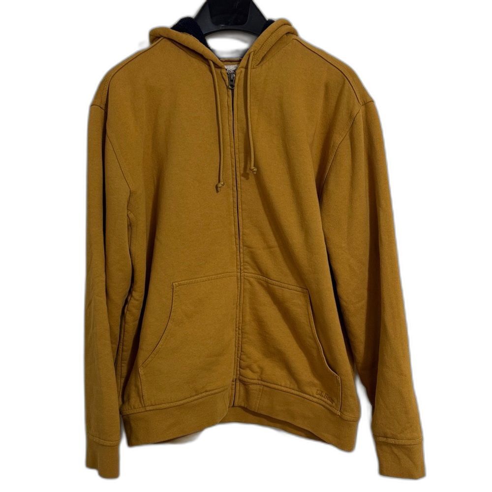 LL Bean Katahdin Iron Works Men's Mustard Sherpa Lined Zip Up Hoodie L Outdoors